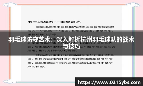 羽毛球防守艺术：深入解析杭州羽毛球队的战术与技巧